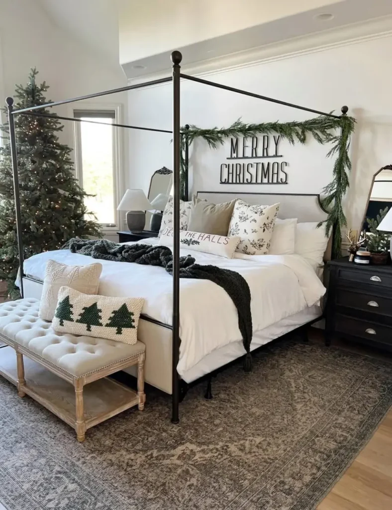 monochrome christmas bedroom
