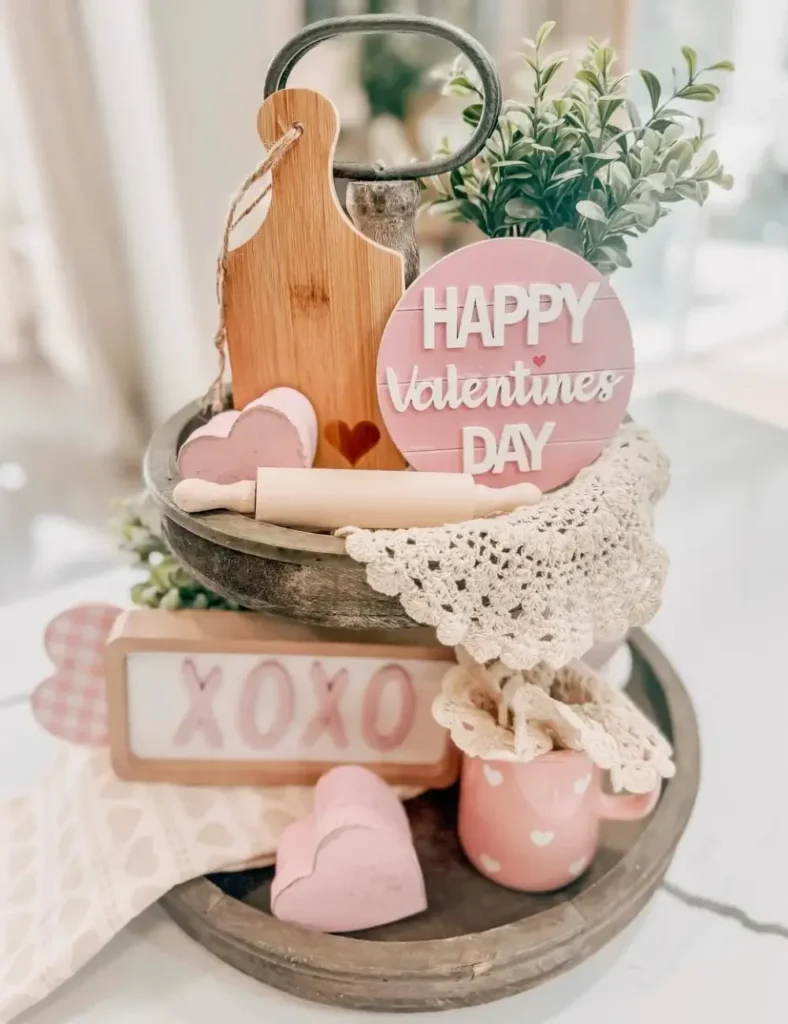 Soft & Simple Pink Baking Tray. Valentine's Day Tiered Tray Decor Ideas
