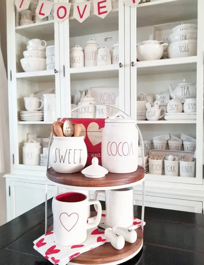 Minimalist Cocoa & Sweetheart Tray. Valentine's Day Tiered Tray Decor Ideas