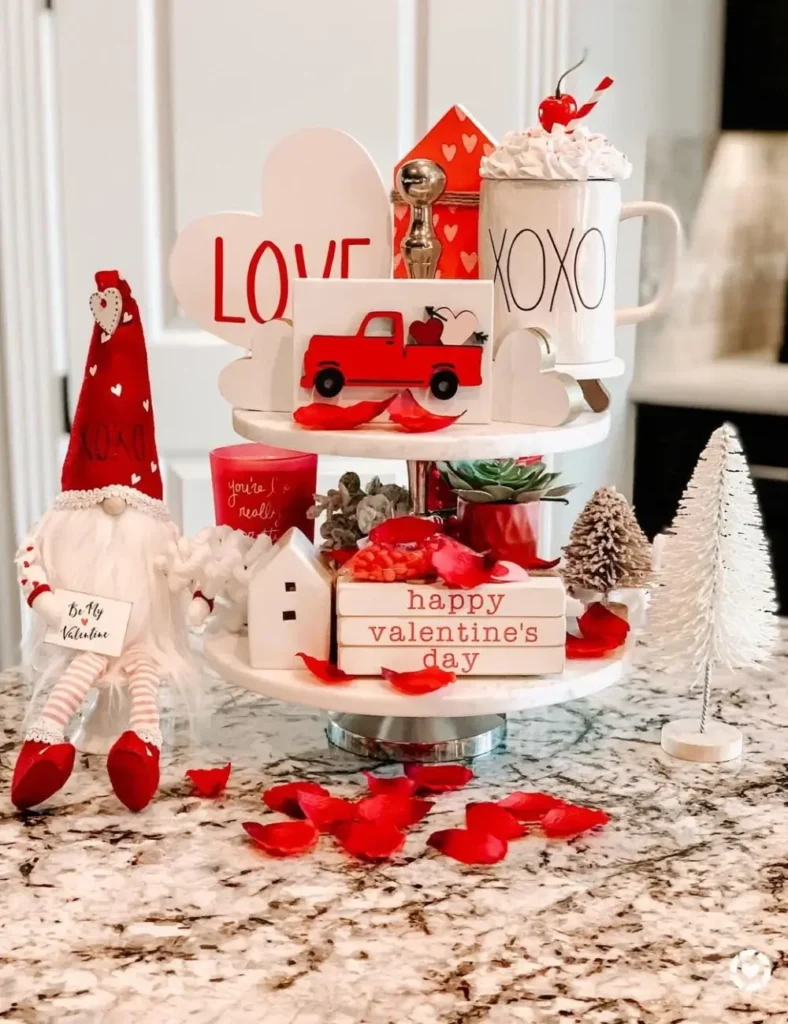 Red Truck & XOXO Tray. Valentine's Day Tiered Tray Decor Ideas