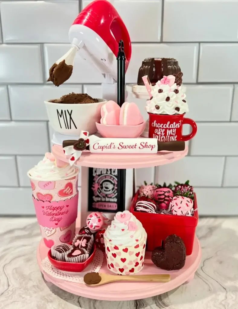 Cupid’s Sweet Shop Tray. Valentine's Day Tiered Tray Decor Ideas