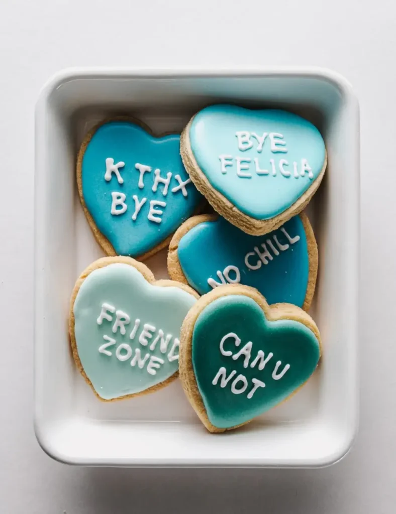 Blue Conversation Heart Sugar Cookies. Valentine’s Day Cookie Recipes