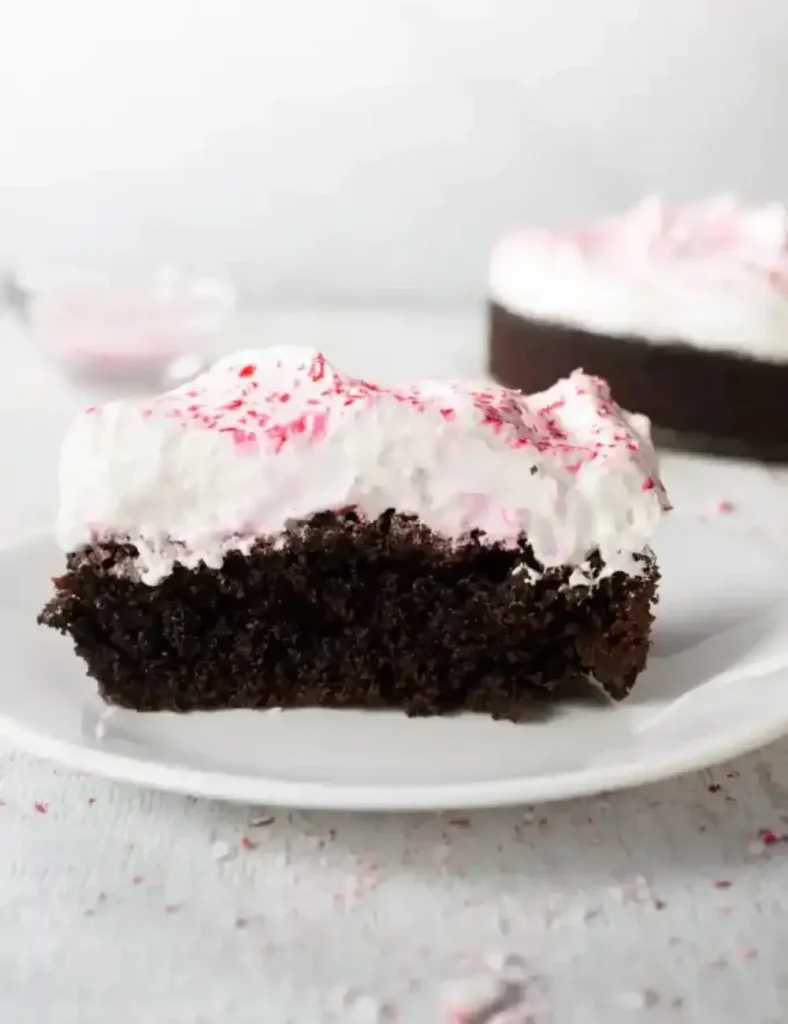 Brownie Cake with Peppermint Marshmallow Frosting