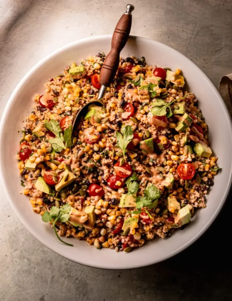 Charred Corn Quinoa Salad with Avocado & BBQ Tahini Ranch Dressing. QUINOA SALAD RECIPES