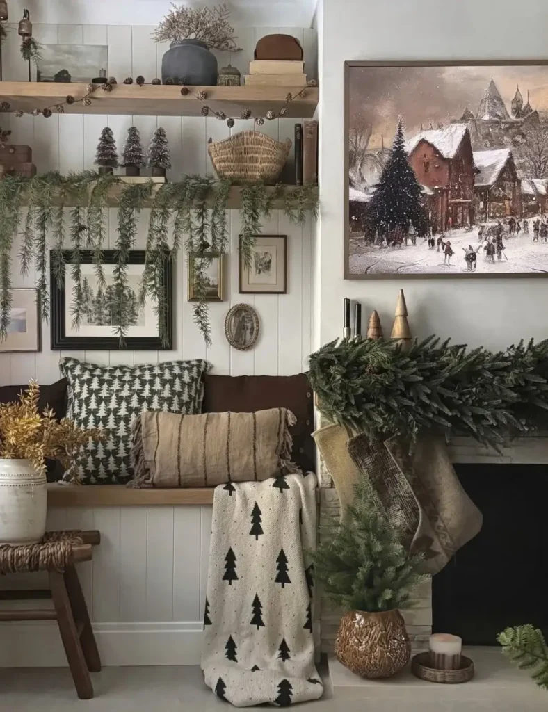 Evergreen christmas living room decor