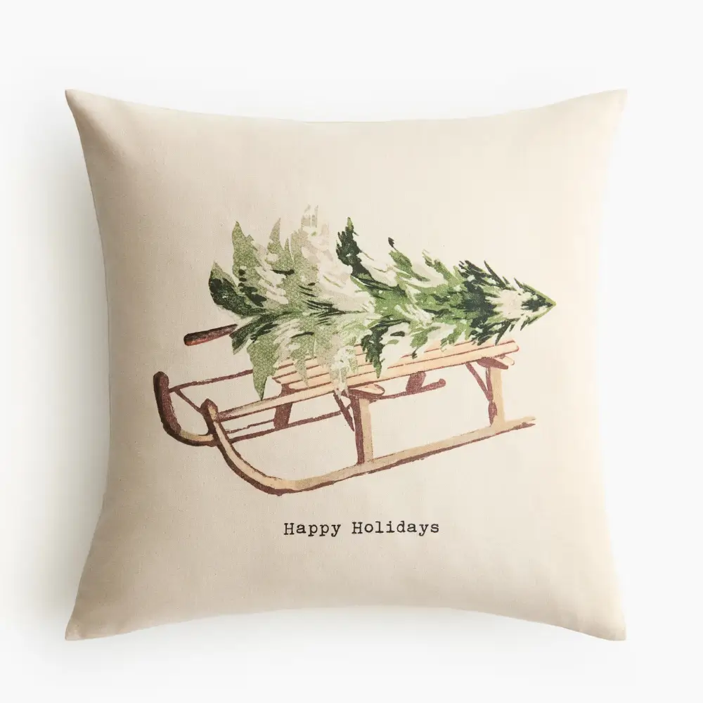 Christmas Sleigh Cotton Cushion Cover