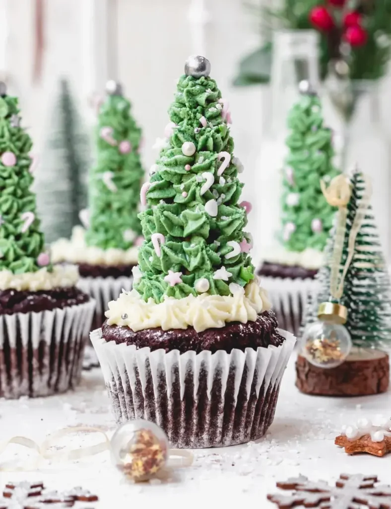 Christmas Tree Chocolate Cupcakes (Vegan Gluten-Free). vegan Christmas cupcake recipes