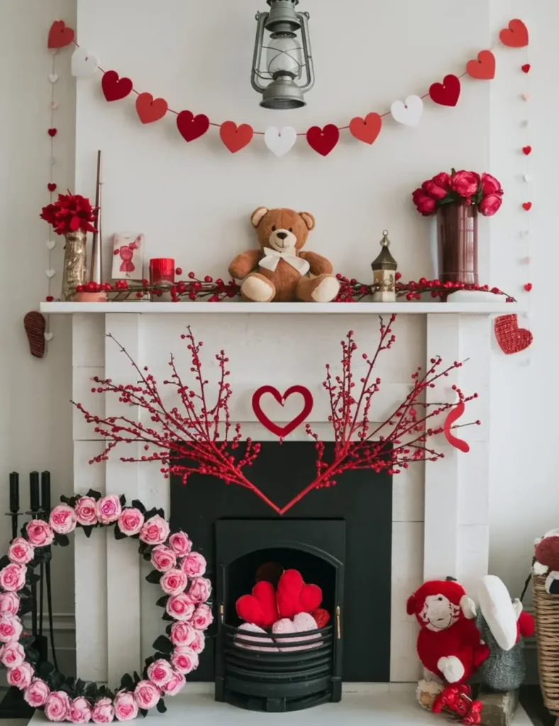 Classic Red-and-Pink Valentine Mantel. Valentine's Day Mantel Decor Ideas