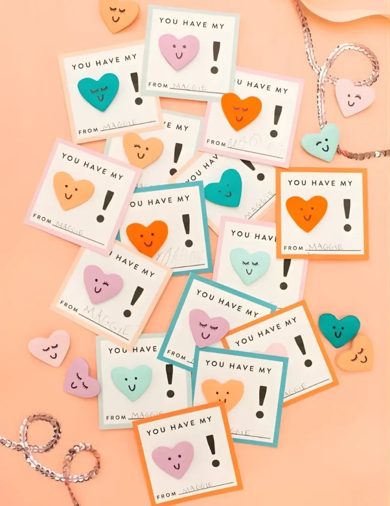 Clay Heart Pins with a Printable Card. Valentine’s Day Clay Crafts
