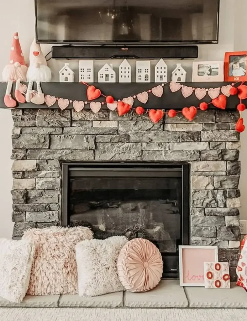 Cozy Cottagecore Valentine Mantel. Valentine's Day Mantel Decor Ideas