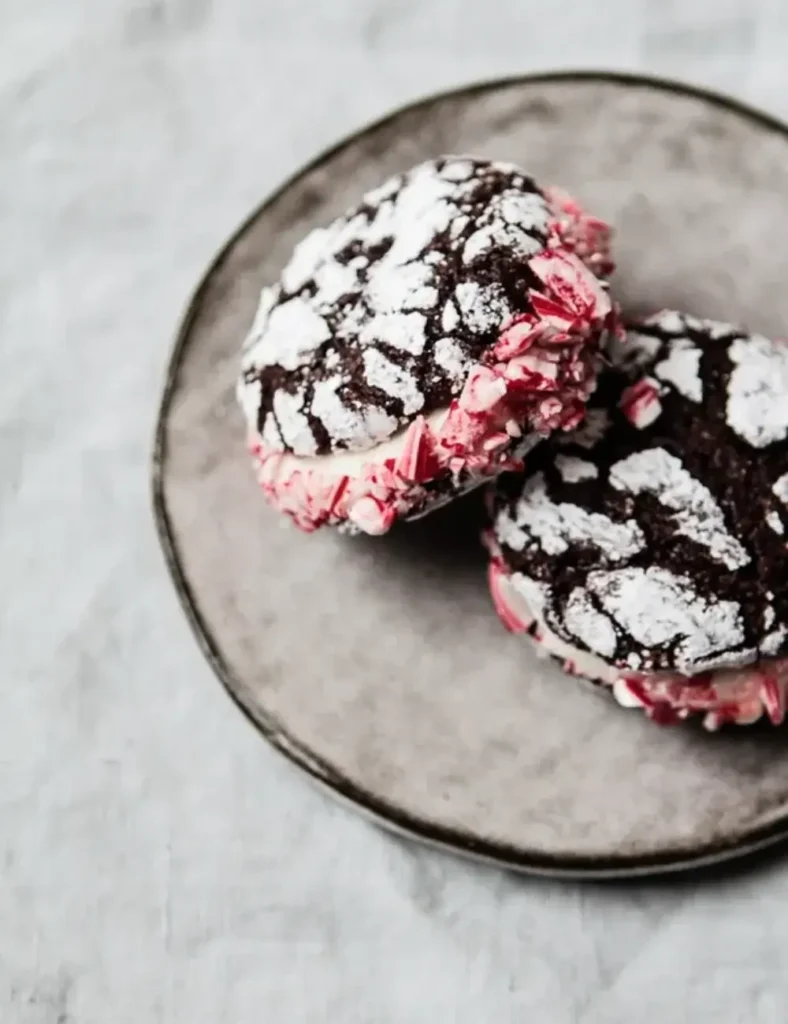 Crinkle Cookies with Peppermint Cream. Christmas Peppermint Desserts