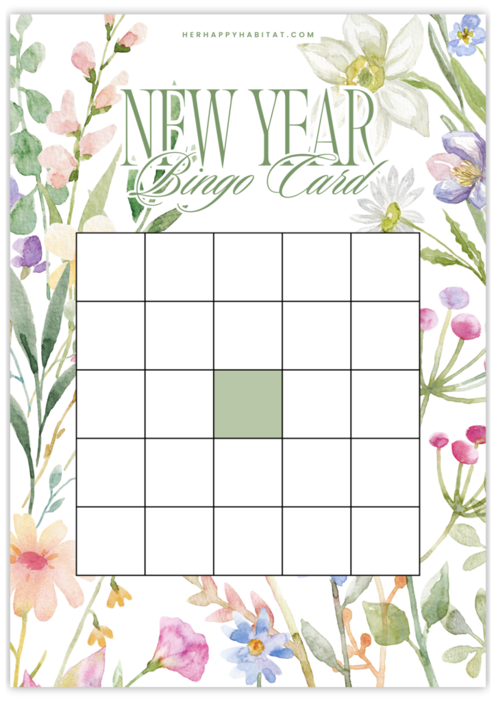 FREE Floral New Year Bingo Card Template