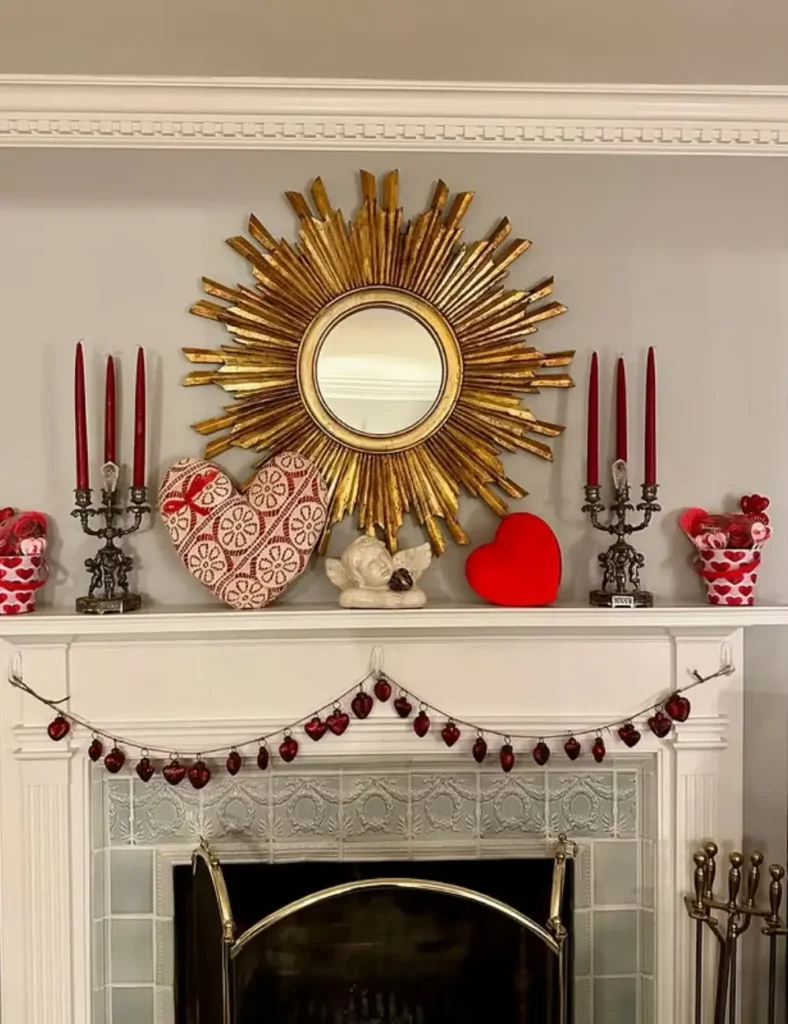 Glam Valentine Mantel with Gold Accents