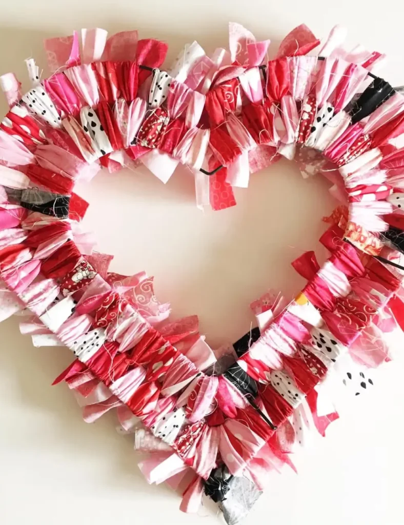 Heart Fabric Rag Wreath. DIY Valentine's Day Wreath Ideas