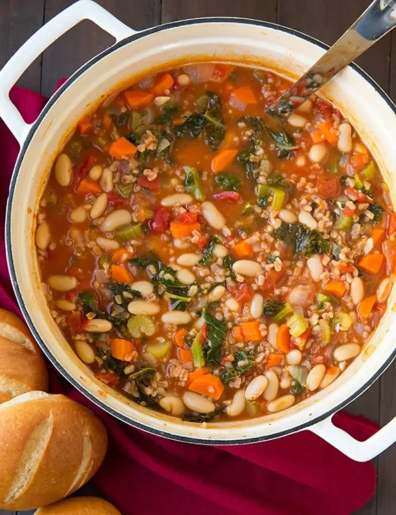 Mediterranean Kale, Cannellini and Farro Stew. Christmas Soup Recipes