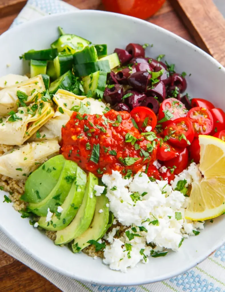Mediterranean Quinoa Bowls with Romesco Sauce. Grain Bowl Recipes