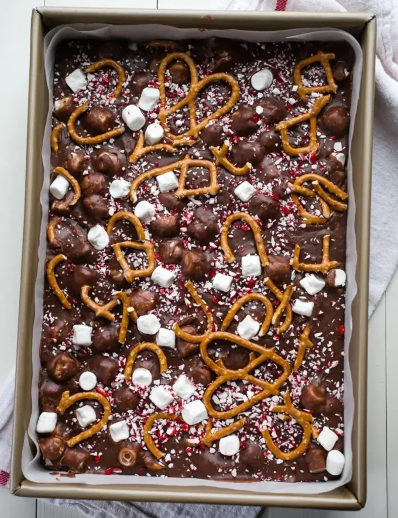 Peppermint Pretzel Marshmallow Fudge