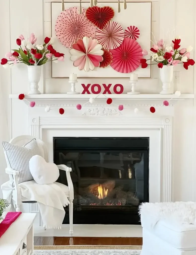 Pink Paper Rosette Mantel