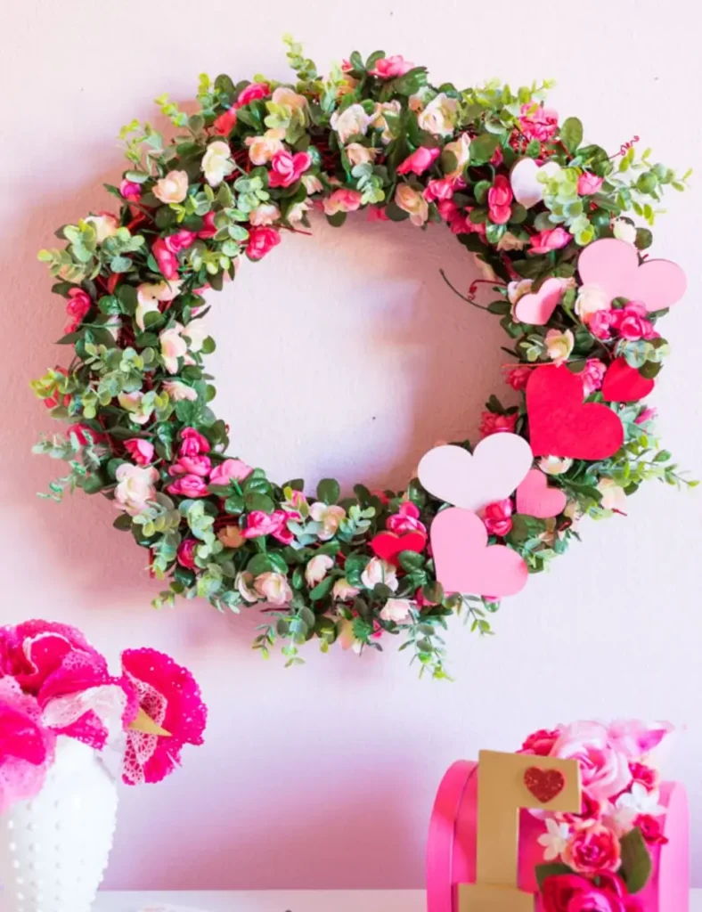 Pink Rose Wreath. DIY Valentine's Day Wreath Ideas