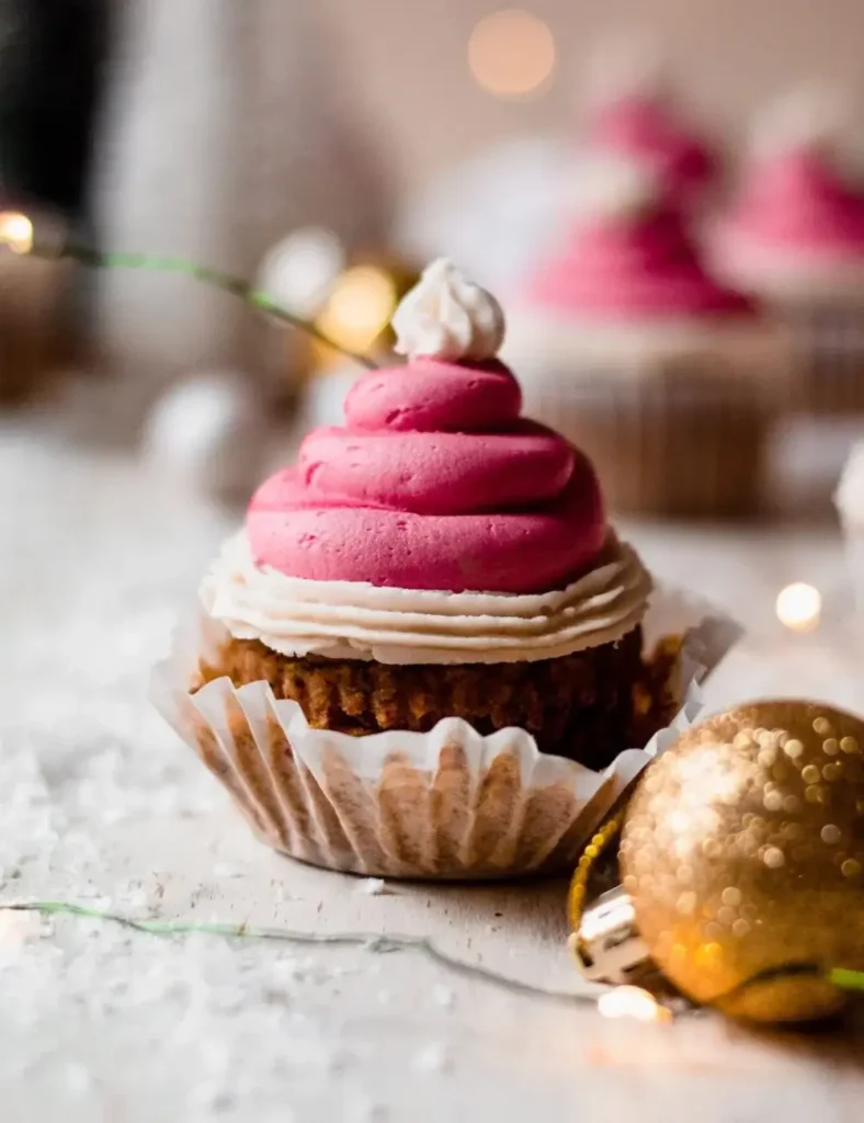 Pistachio Cupcakes with Vegan Buttercream Santa Hats. vegan Christmas cupcake recipes