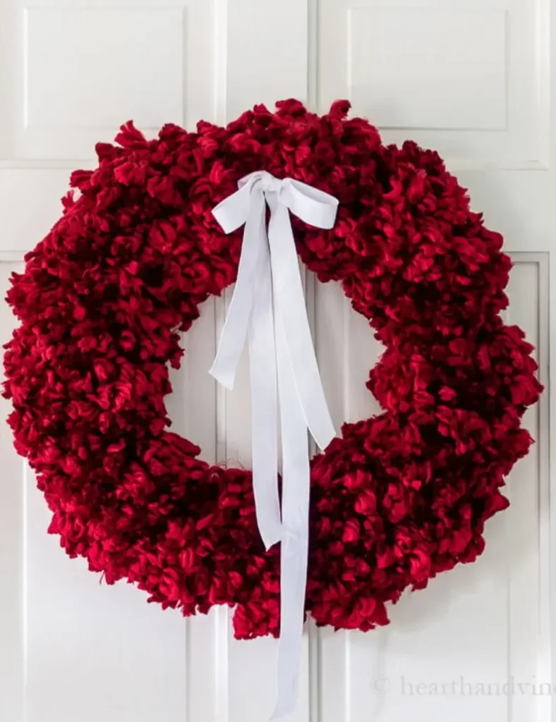 Pom Pom Wreath with Chunky Yarn. DIY Valentine's Day Wreath Ideas