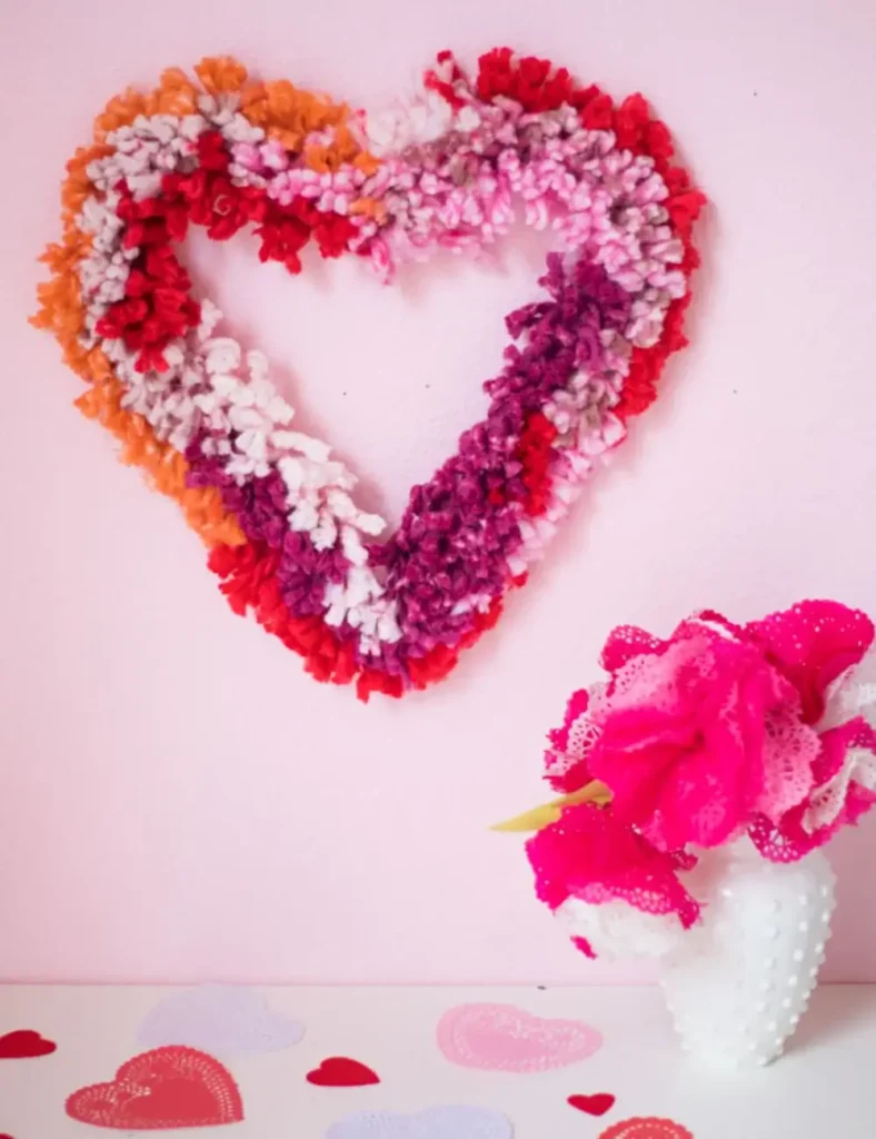 Puffy Yarn Wreath. DIY Valentine's Day Wreath Ideas