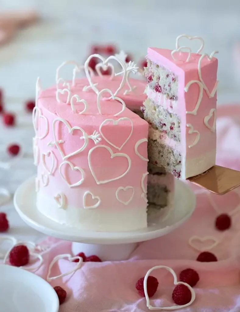 Raspberry Valentine Cake with White Chocolate Buttercream