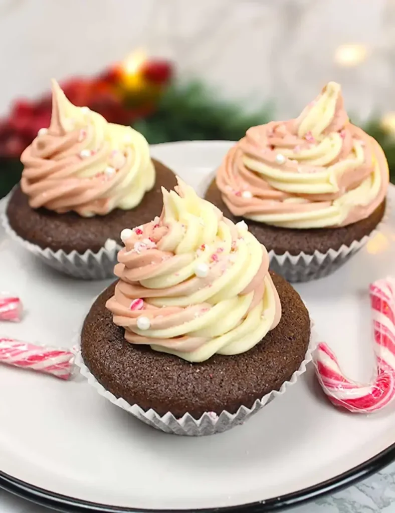 Vegan Candy Cane Cupcakes. vegan Christmas cupcake recipes