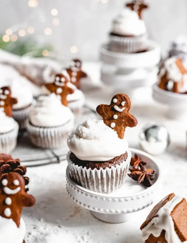 Vegan Gingerbread Cupcakes with Dairy Free Cream Cheese Frosting. vegan Christmas cupcake recipes