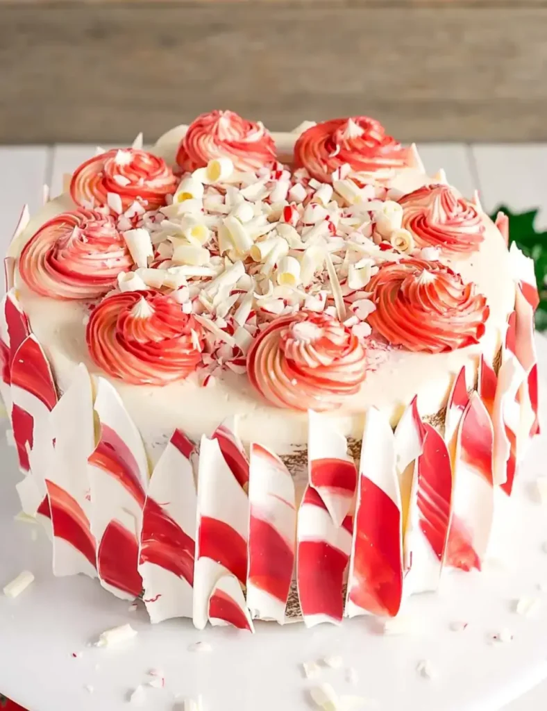 White Chocolate Candy Cane Cake. Christmas Peppermint Desserts