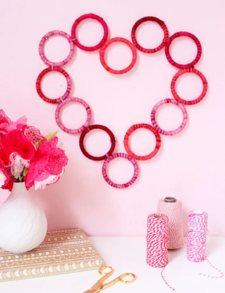 Yarn Wrapped Heart Wreath. DIY Valentine's Day Wreath Ideas