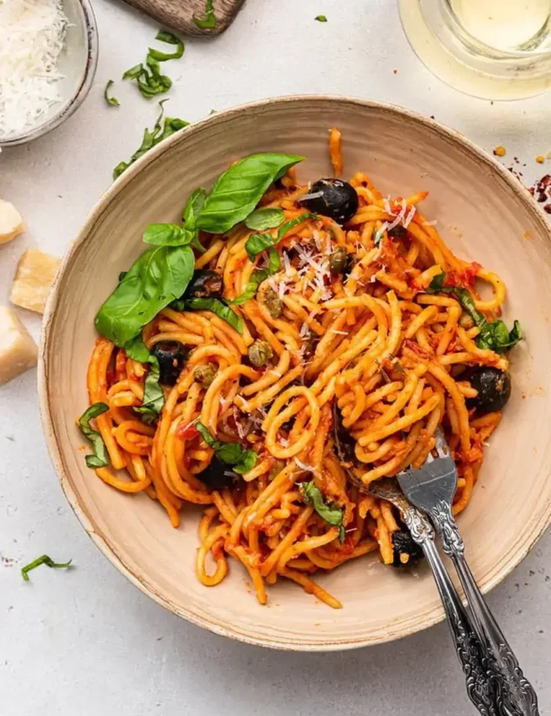 one-pot pasta puttanesca. vegan pasta recipes