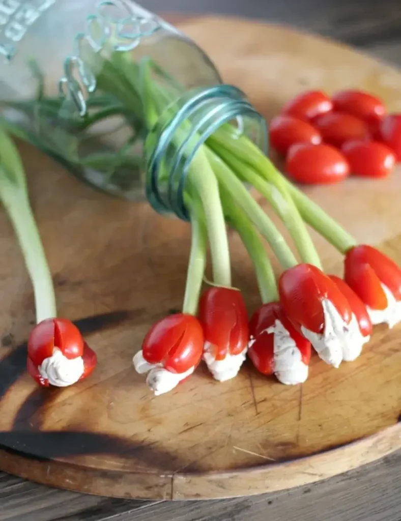 Bacon Cream Stuffed Tomato Tulips. valentine's day appetizers