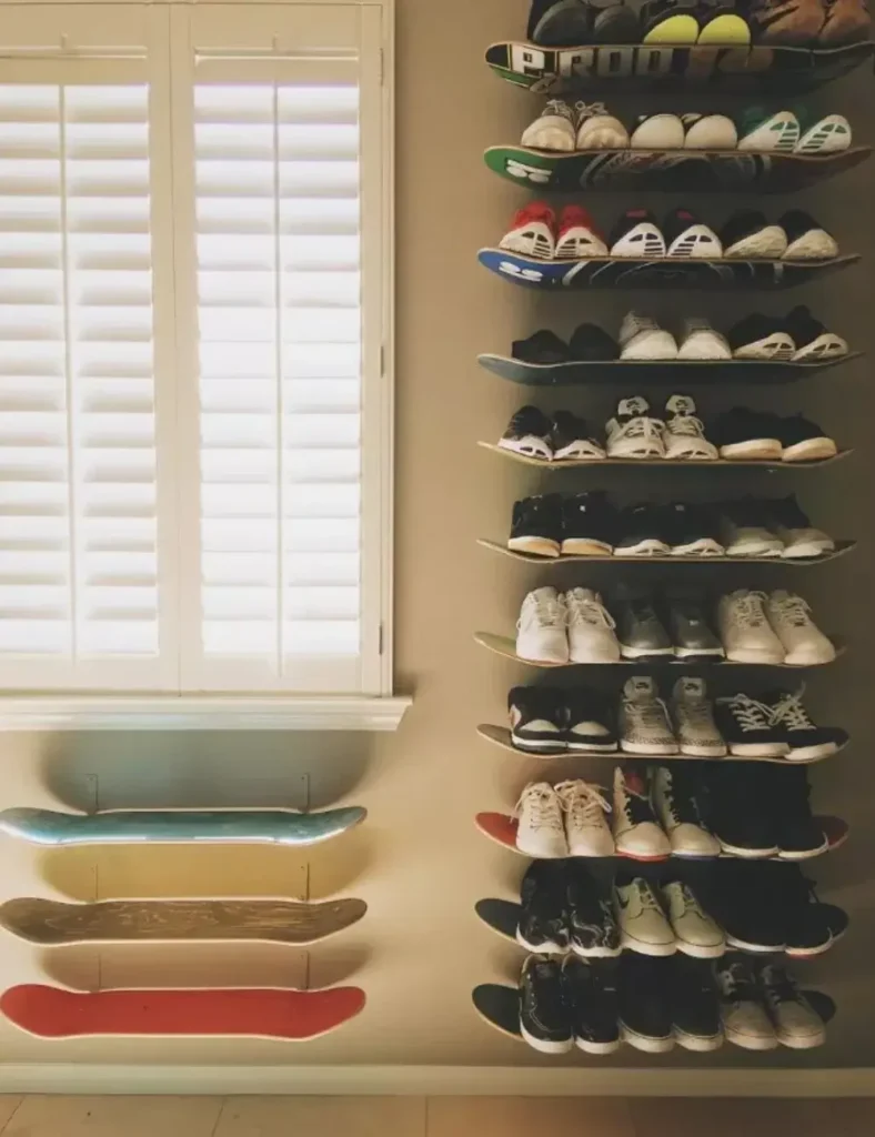 DIY Skateboard Wall Shelf. DIY shoe storage ideas