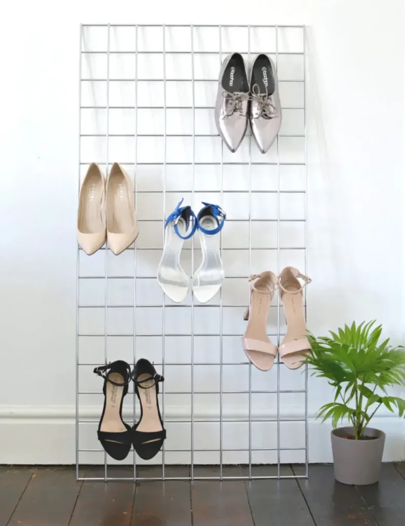 DIY grid shoe storage display