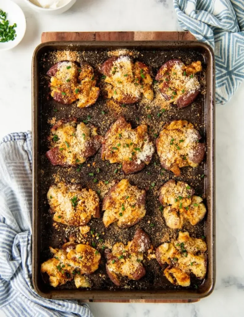 Garlic Parmesan Smashed Potatoes. best potato side dishes