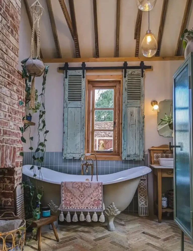 Go-Rustic-With-Distressed-Shutters.-Farmhouse-Bathroom-Ideas