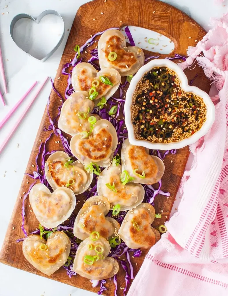 Heart Shaped Pork Potstickers. valentine's day appetizers