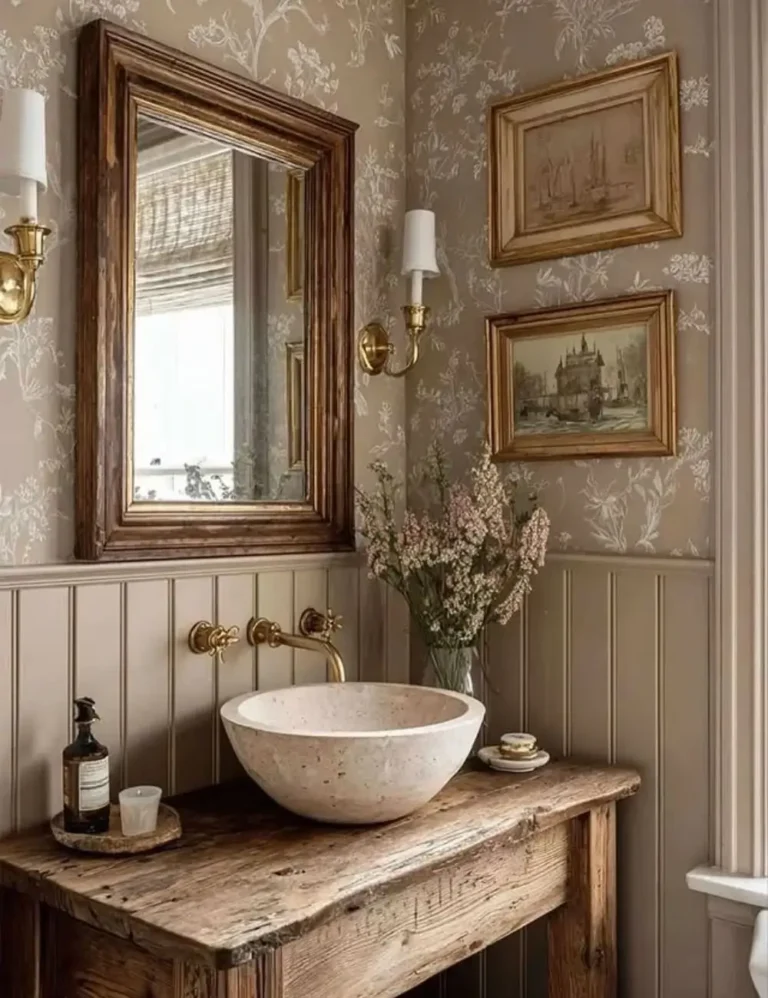Layer-Vintage-Framed-Mirrors-and-Art-for-Character.-Farmhouse-Bathroom-Ideas