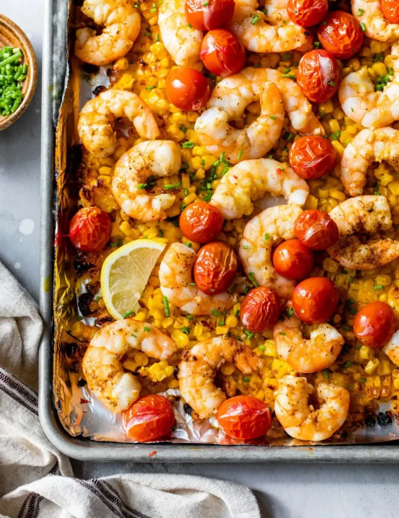 Sheet Pan Shrimp with Corn and Tomatoes
