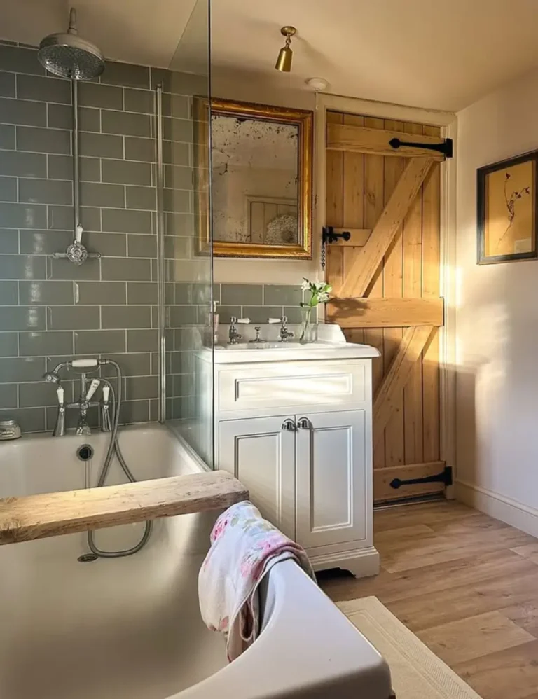 Use-a-Classic-Hinged-Barn-Style-Door.-Farmhouse-Bathroom-Ideas