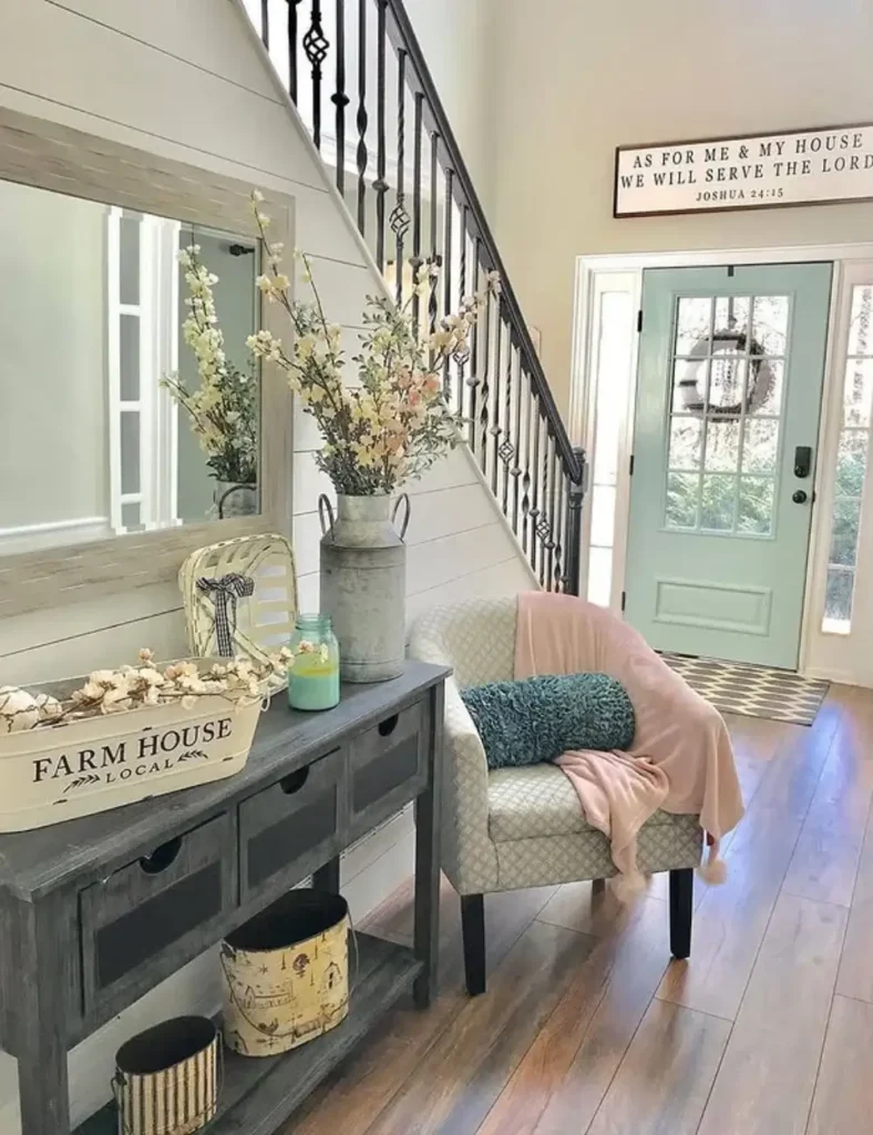 Anchor the Stair Wall with a Rustic Console Moment