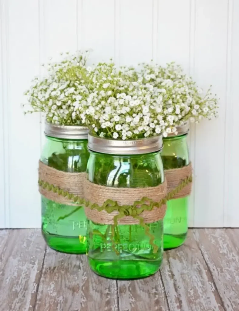 Easy Spring Centerpiece with Green Ball Jars