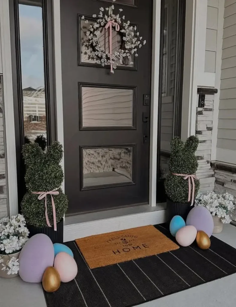 Frame the Entry with Sculptural Greenery. spring front porch decor ideas