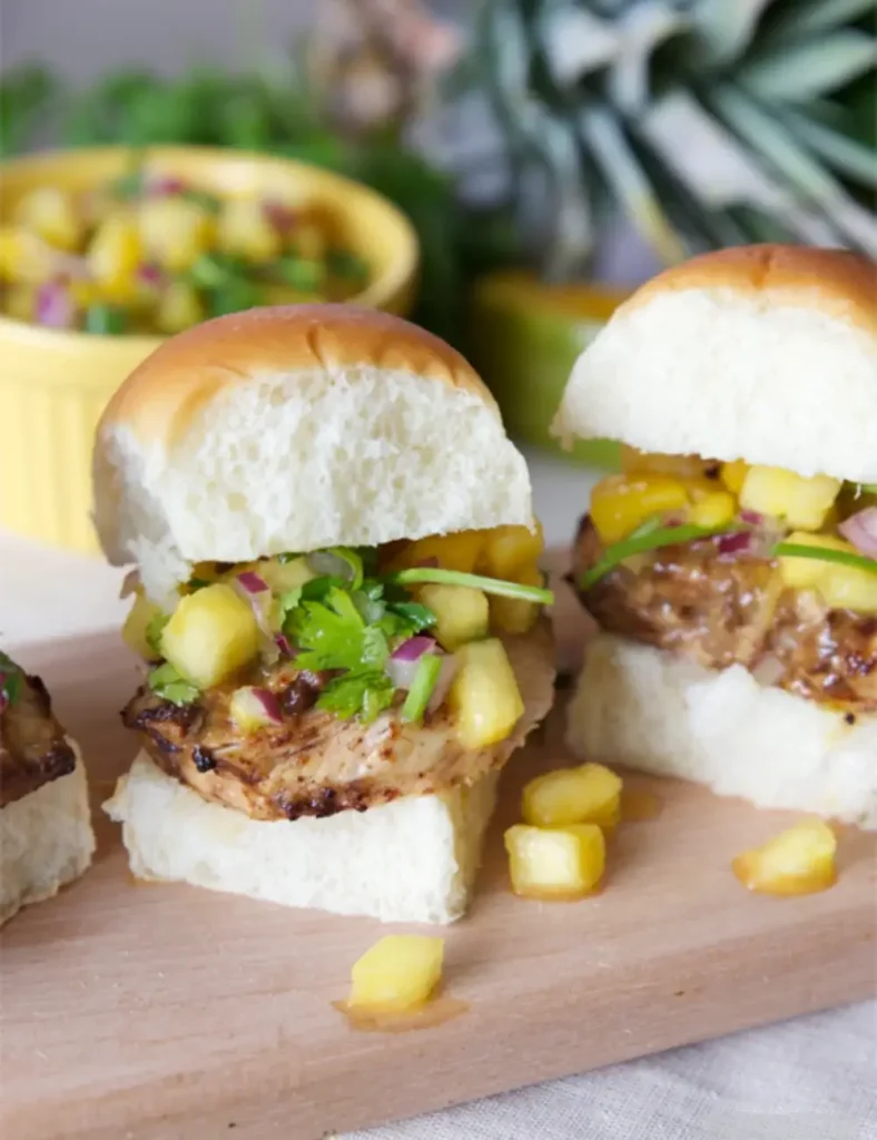 Jerk Chicken Sliders with Pineapple Mango Salsa