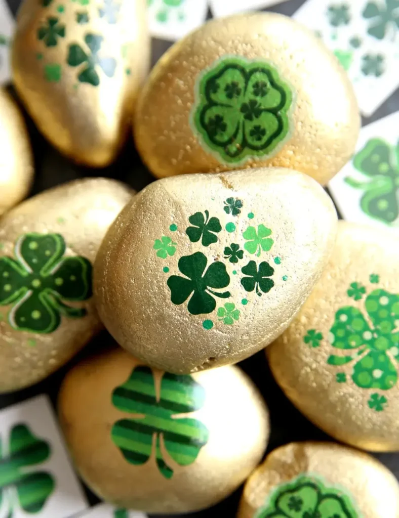 Lucky Four-Leaf Clover Kindness Rocks. St. Patrick's Day Crafts