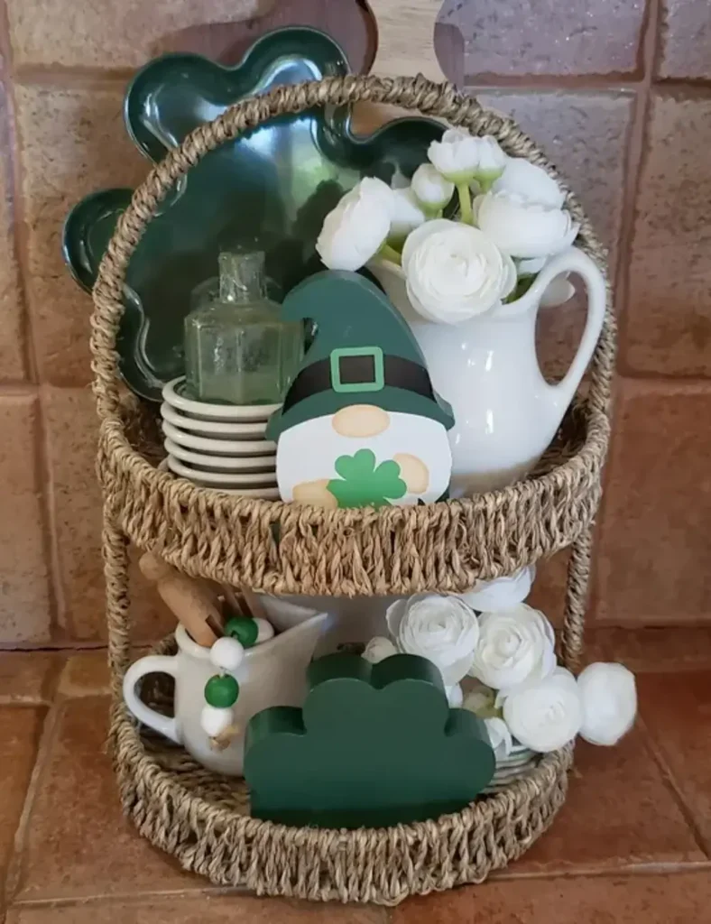 Subtle Shamrock Accents. st patrick's day tiered tray decor ideas