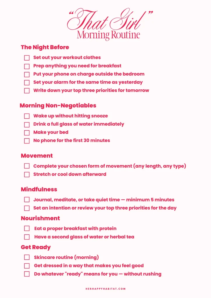 THAT GIRL Morning Routine - FREE Checklist