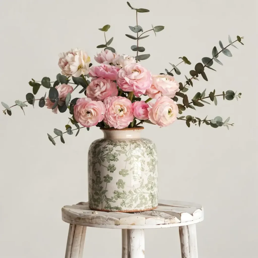 Vintage Floral Chinoiserie Ceramic Vase