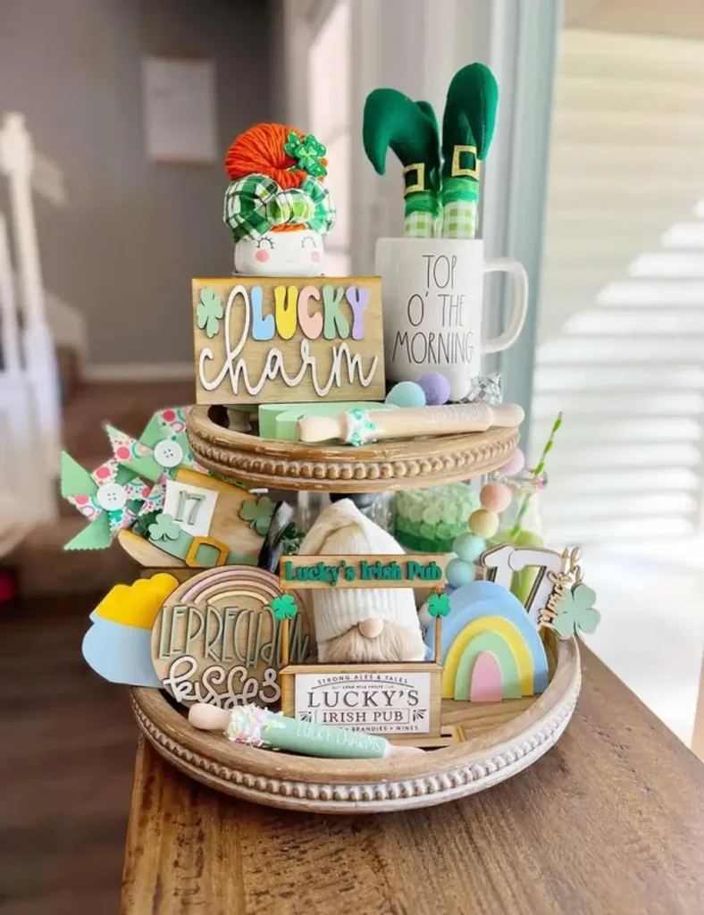 Whimsical “Lucky Charm” Theme st patrick's day tiered tray decor ideas